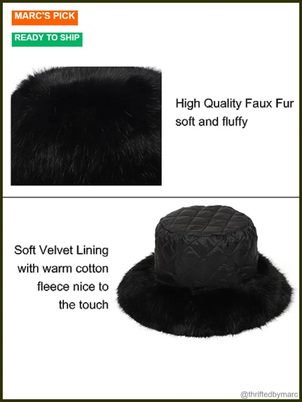 Womens Faux Fur Bucket Hat Fluffy Winter Wide Brim Fisherman Cap